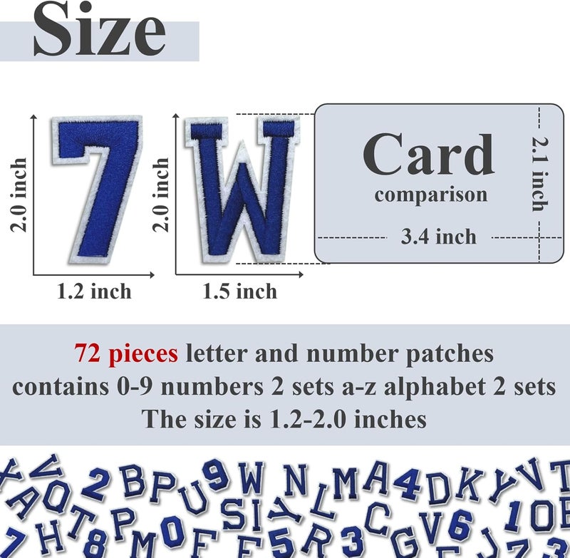 Cazzon Letter and Number Iron On Patches, A-Z Alphabet and Numbers 0-9 Embroidery Applique Patch, DIY Decorative Heat Press Patches for Clothing Jeans Jackets Backpacks Hats (Blue 72 Pcs) - Image 2